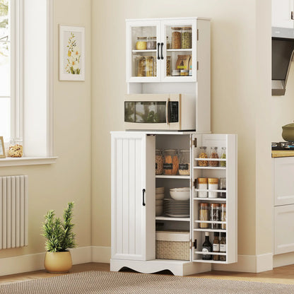 71 Inch Kitchen Pantry Cabinet, Freestanding Hutch with 8 Shelves, White Kitchen Pantry Cabinets at Gallery Canada