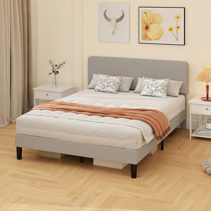 Queen Size Bed Frame, Adjustable Upholstered Headboard, Wood Slat Support, Light Grey Bed Frames at Gallery Canada