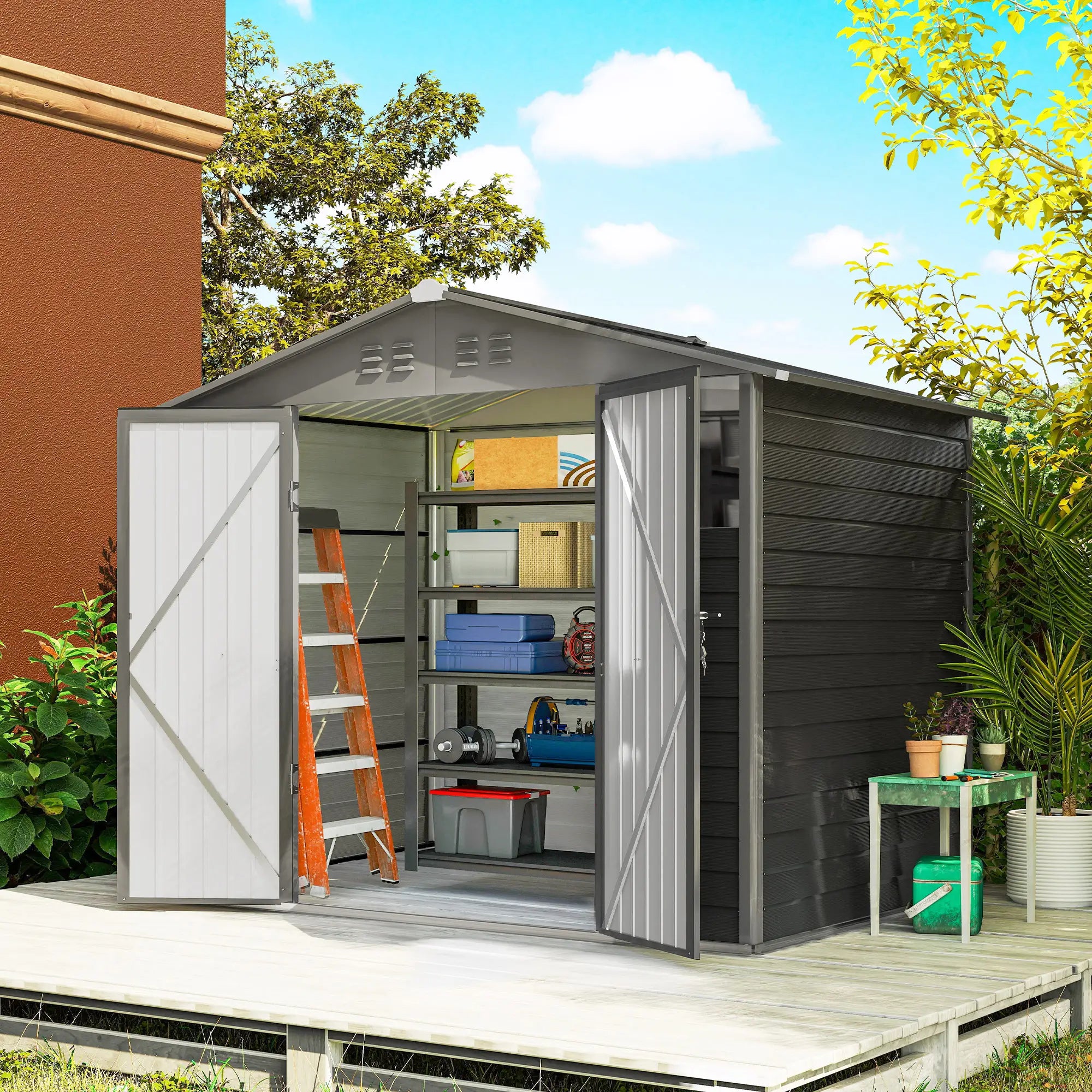 8' x 6' Outdoor Storage Shed, Metal Garden Shed, Dark Grey Sheds at Gallery Canada