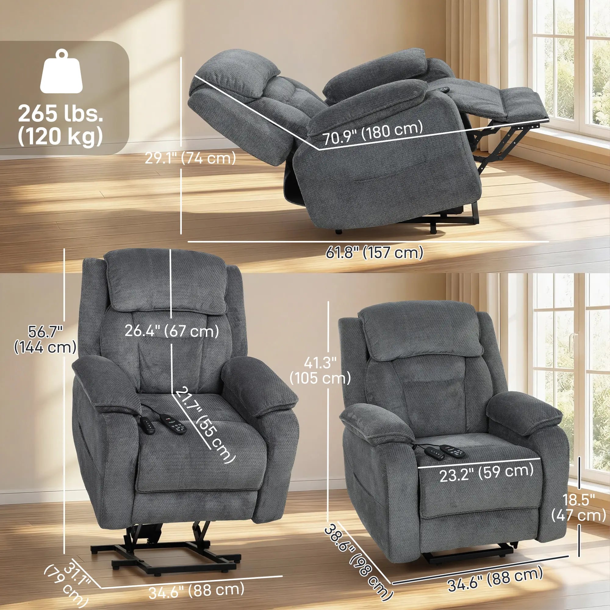 Power Recliner Chair With Massage, Electric Lift Chair, Grey Electric Power Lift Chairs at Gallery Canada
