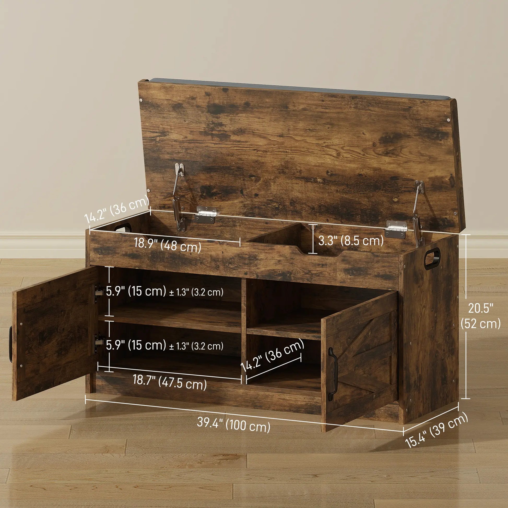 Shoe Storage Bench, 2-Tier Cabinet, Flip-Top, Padded Cushion, Rustic Brown Shoe Storage Cabinets & Racks at Gallery Canada