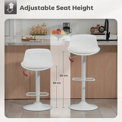 Counter Height Bar Stools Set of 2, Adjustable Swivel PU Leather, White Bar Stools at Gallery Canada