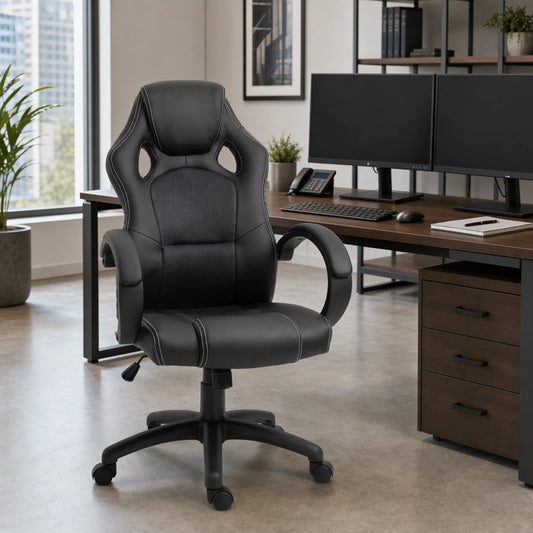 Racing Gaming Chair, Swivel Wheels, Padded Headrest, Tilt Function, Grey Video Game Chairs Black Grey at Gallery Canada