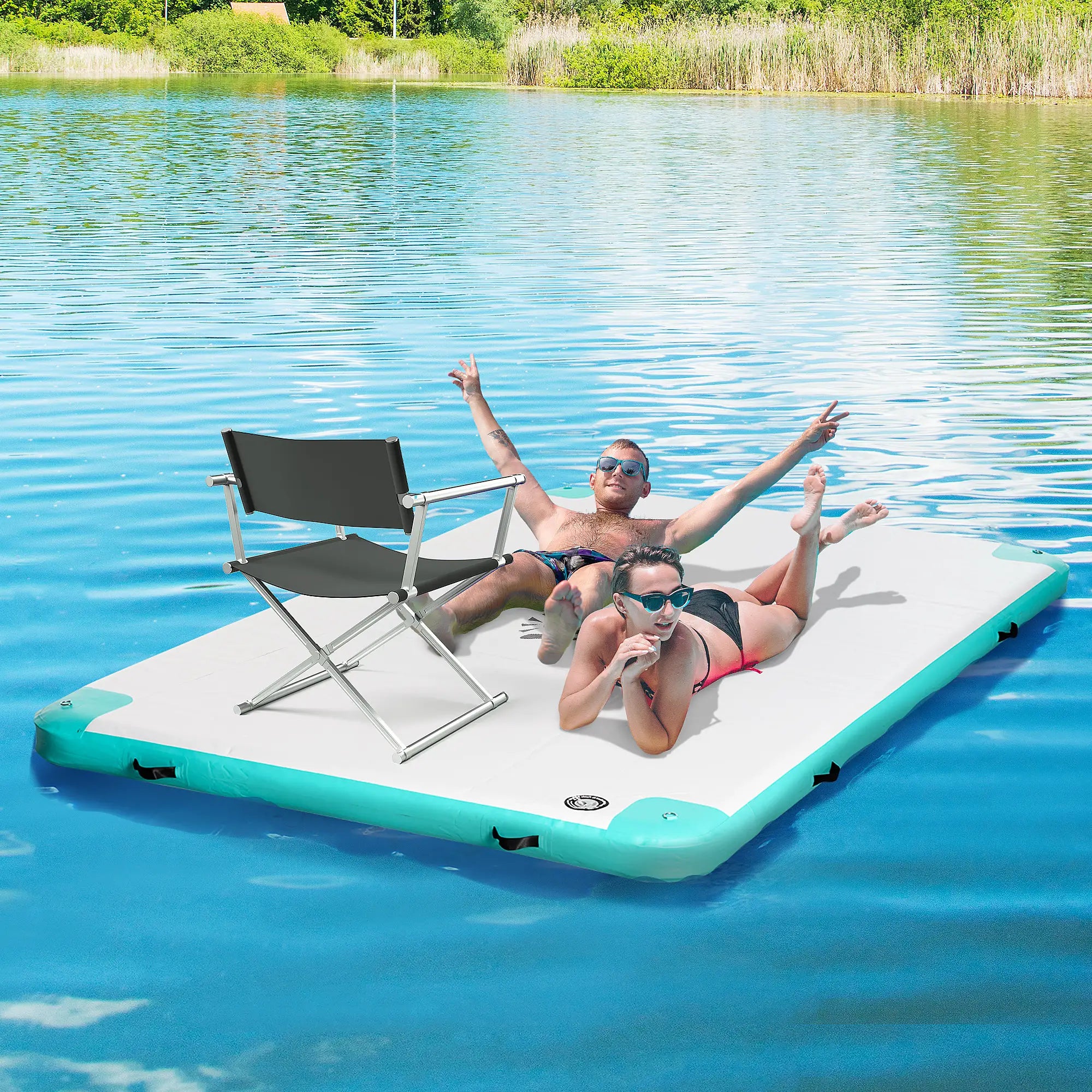 10' x 7' Inflatable Floating Dock, Pool Beach Ocean, Blue & Green Floating Water Mats at Gallery Canada