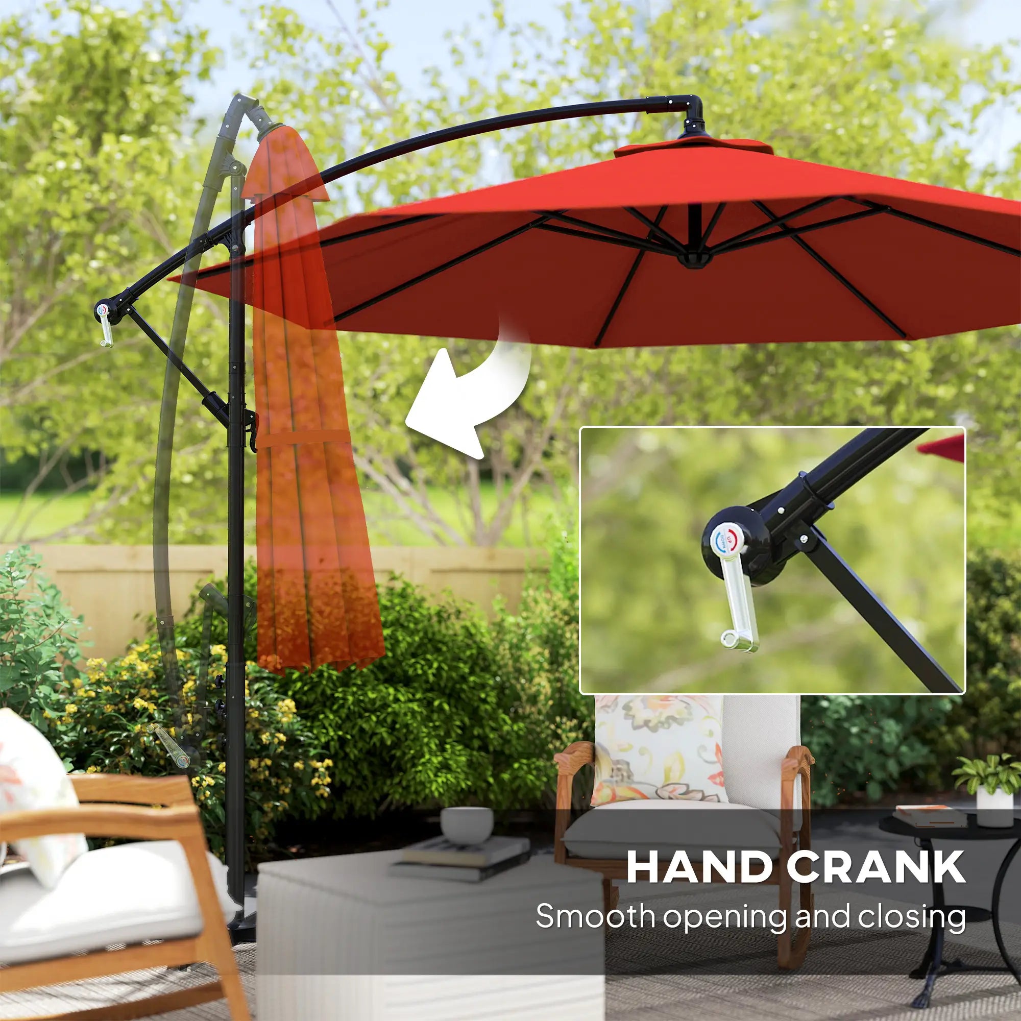9.7ft Offset Patio Umbrella, Crank Handle, 8 Ribs, Cross Base, Wine Red Offset Cantilever Umbrellas at Gallery Canada