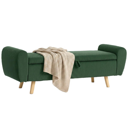 Ottomane de rangement, banc de lit en velours côtelé de 59", vert foncé