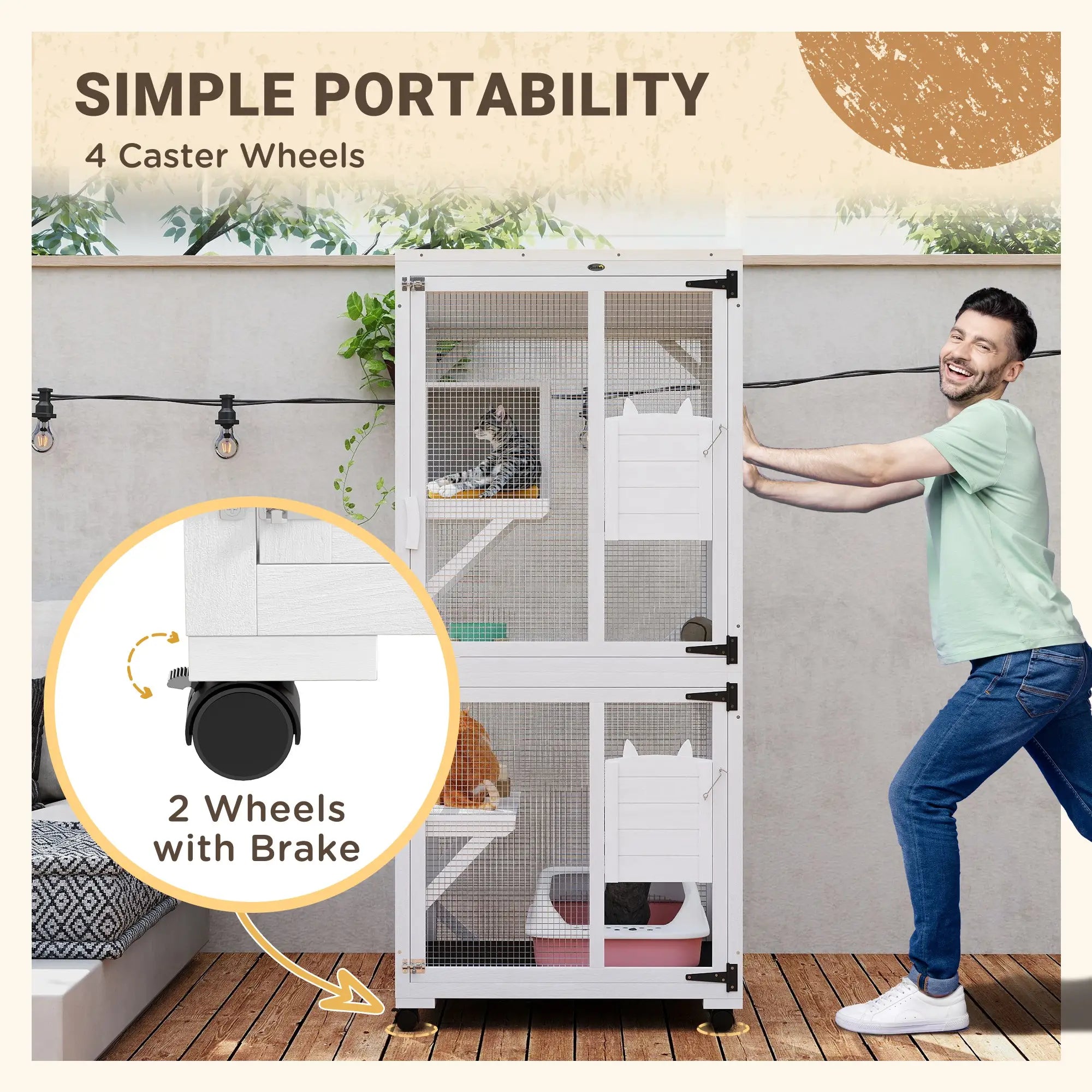 Outdoor Catio, Elevated Design, Wheels, Resting Box, Water-Resistant, White Outdoor Cat Enclosures at Gallery Canada