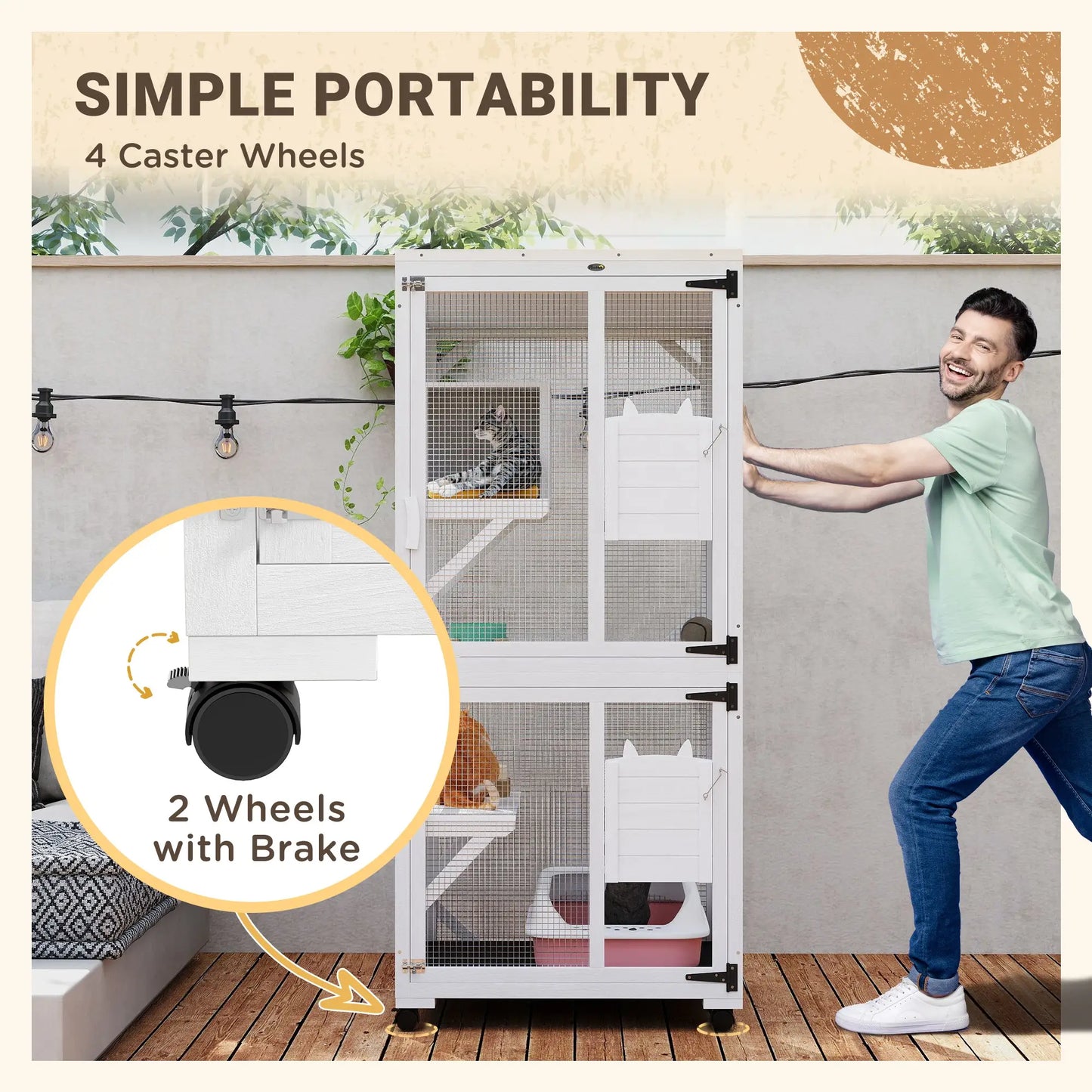 Outdoor Catio, Elevated Design, Wheels, Resting Box, Water-Resistant, White Outdoor Cat Enclosures at Gallery Canada