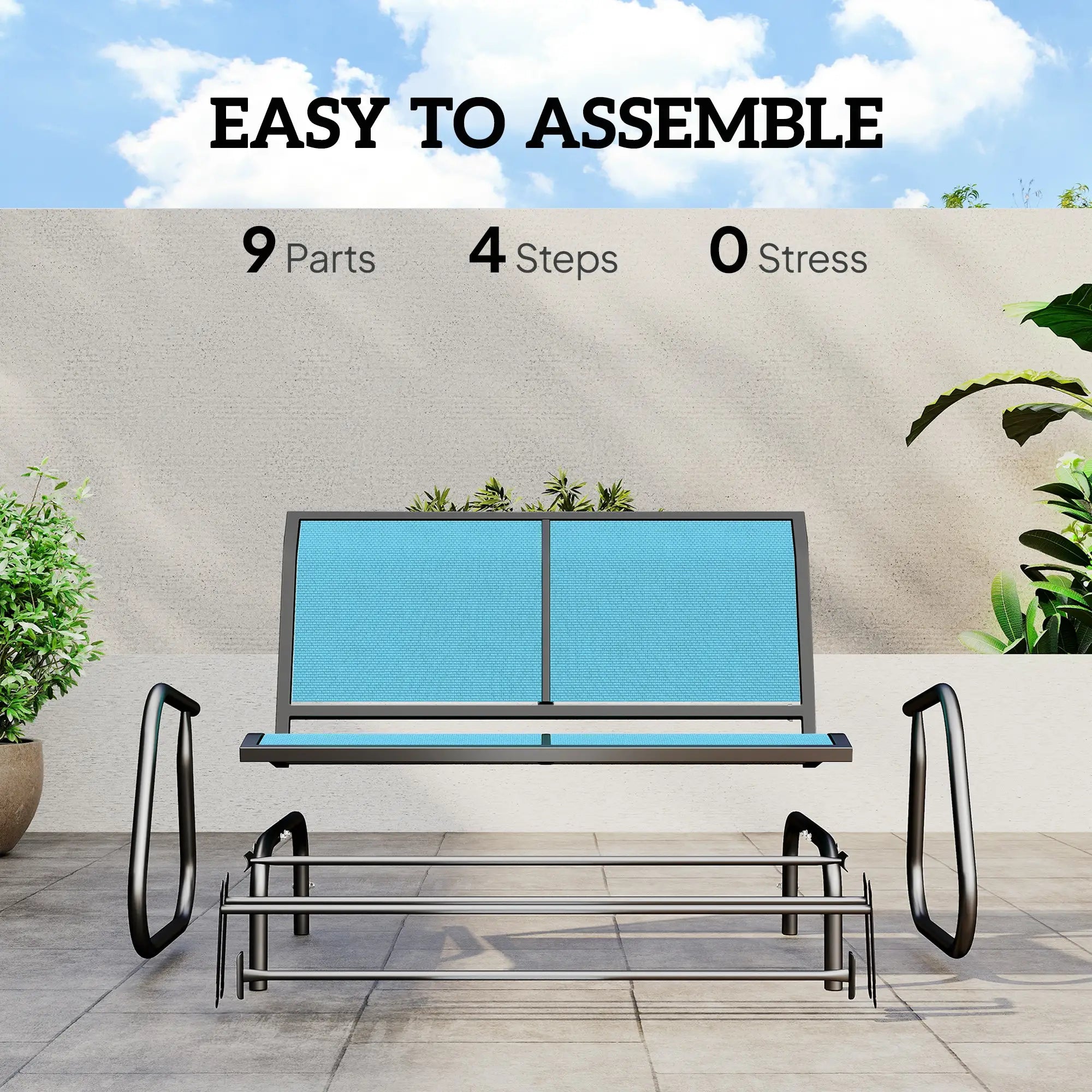 Outdoor Steel Glider Bench, Sling Fabric Swing Chair, Blue Outdoor Gliders at Gallery Canada