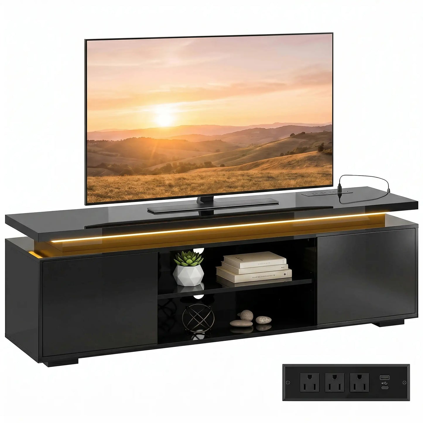 TV Stand For TVs Up To 60 Inch, Modern Entertainment Center With LED Lights, LED Lights TV Stands at Gallery Canada