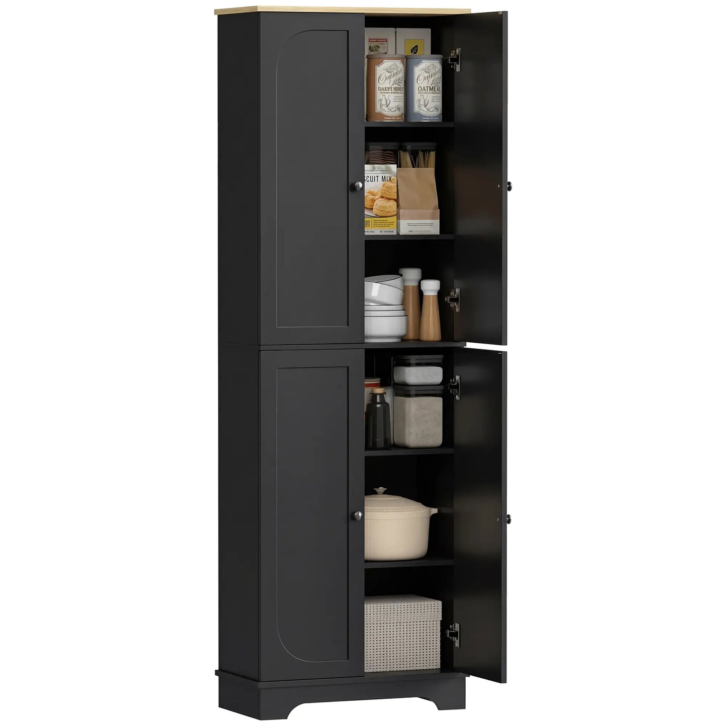 72" Tall Pantry Cabinet, Adjustable Shelves, 4 Doors, Black Kitchen Pantry Cabinets at Gallery Canada
