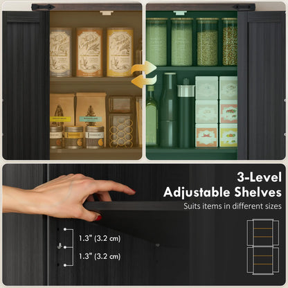 72 Inch Pantry Cabinet, Farmhouse Kitchen Storage with Adjustable Shelves, Black Kitchen Pantry Cabinets at Gallery Canada