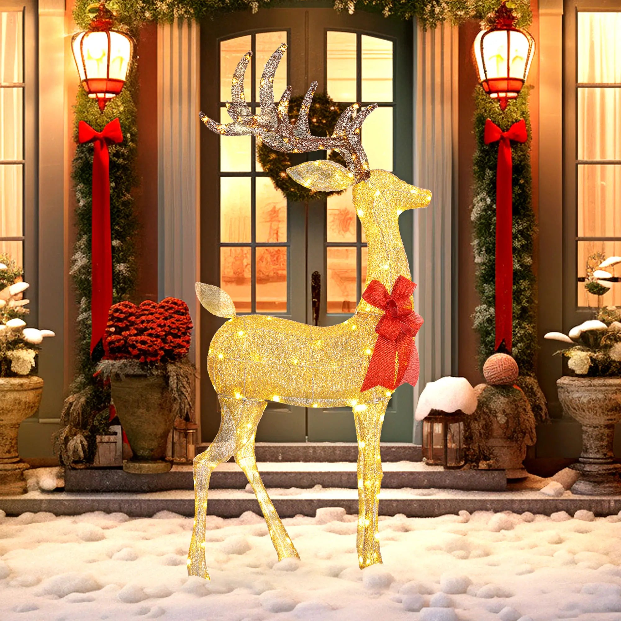 LED Lighted Reindeer Yard Decoration, Indoor Outdoor Lawn, Gold Christmas Deer Lights at Gallery Canada