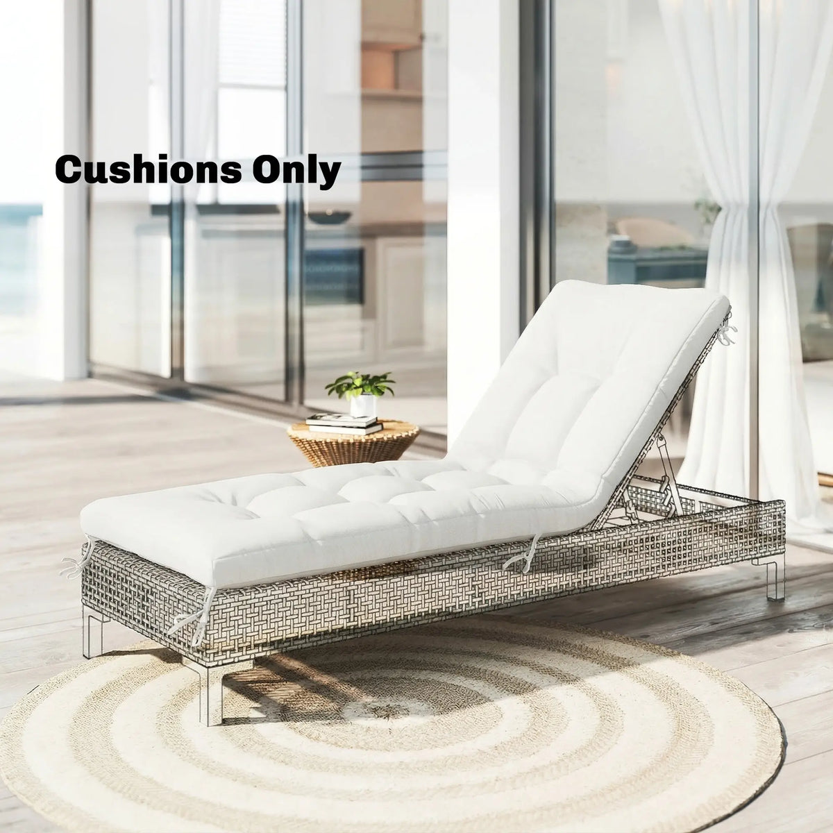 Patio Lounge Chair Cushion, UV50+ With Straps, 78 x 25.6 inch, Cream White Patio Chair Cushions at Gallery Canada