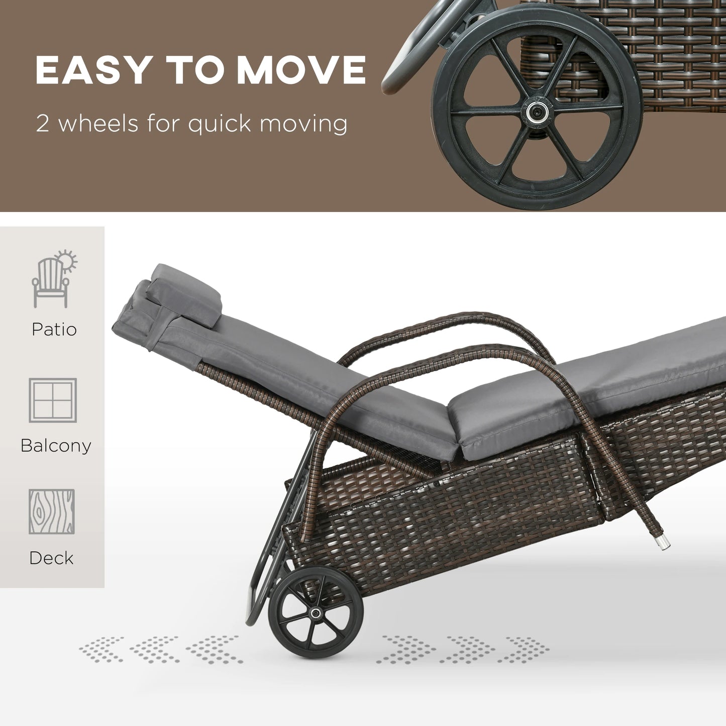 3-Piece Wicker Patio Lounger Set, PE Rattan, Brown/Dark Grey Chaise Loungers at Gallery Canada