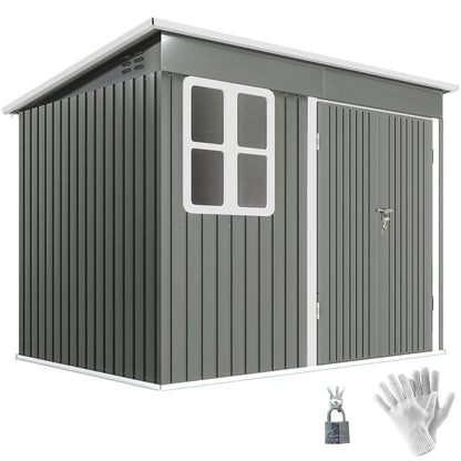 8.5' x 6' Galvanised Steel Outdoor Storage Shed, Garden Shed, Grey