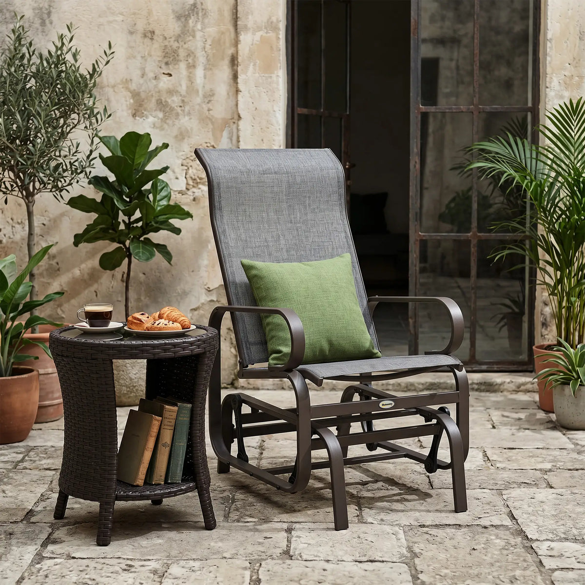 Outsunny Patio Glider Chair, Mesh Fabric, Grey