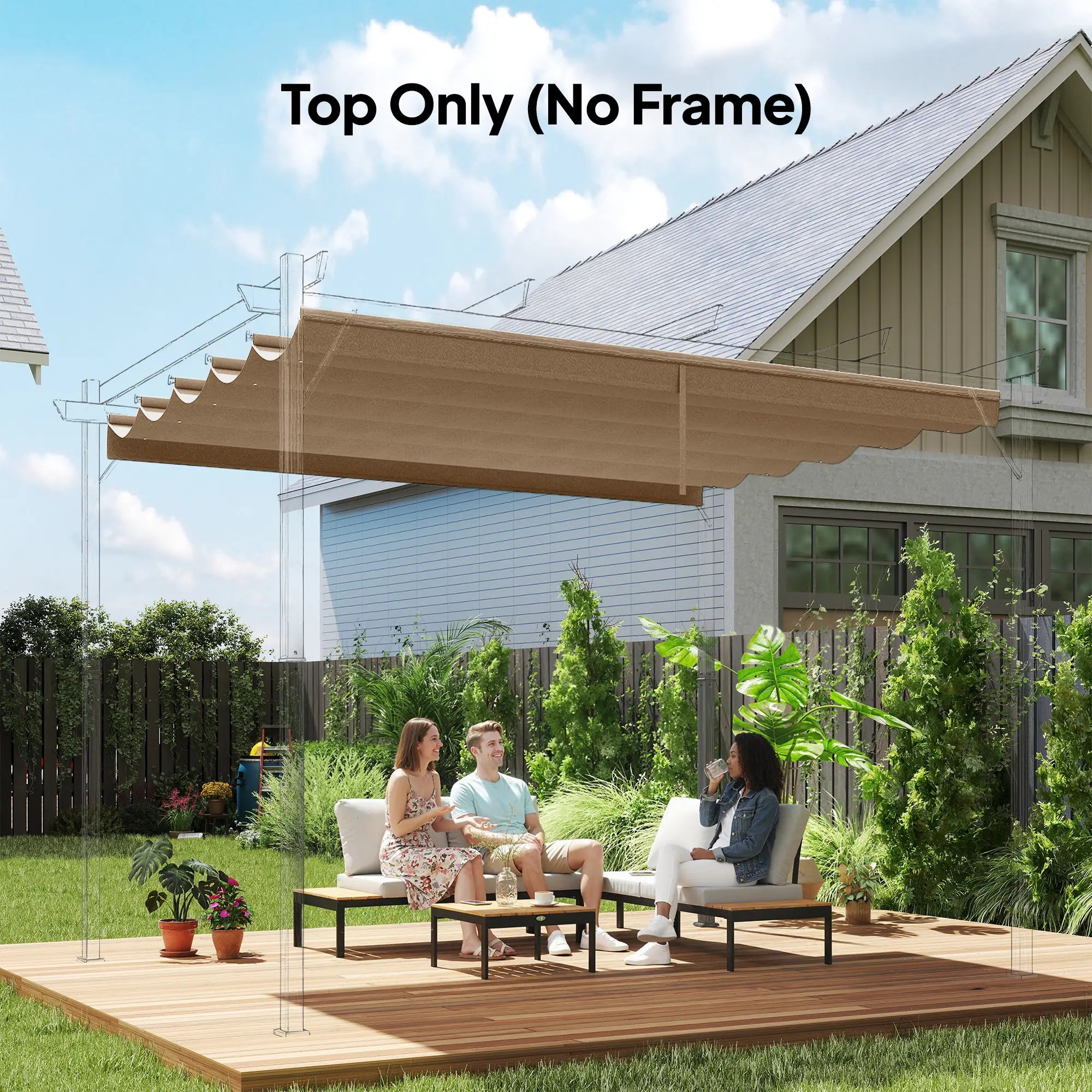 Retractable Pergola Canopy, 10' x 10', Tan Gazebo Canopy Replacement at Gallery Canada