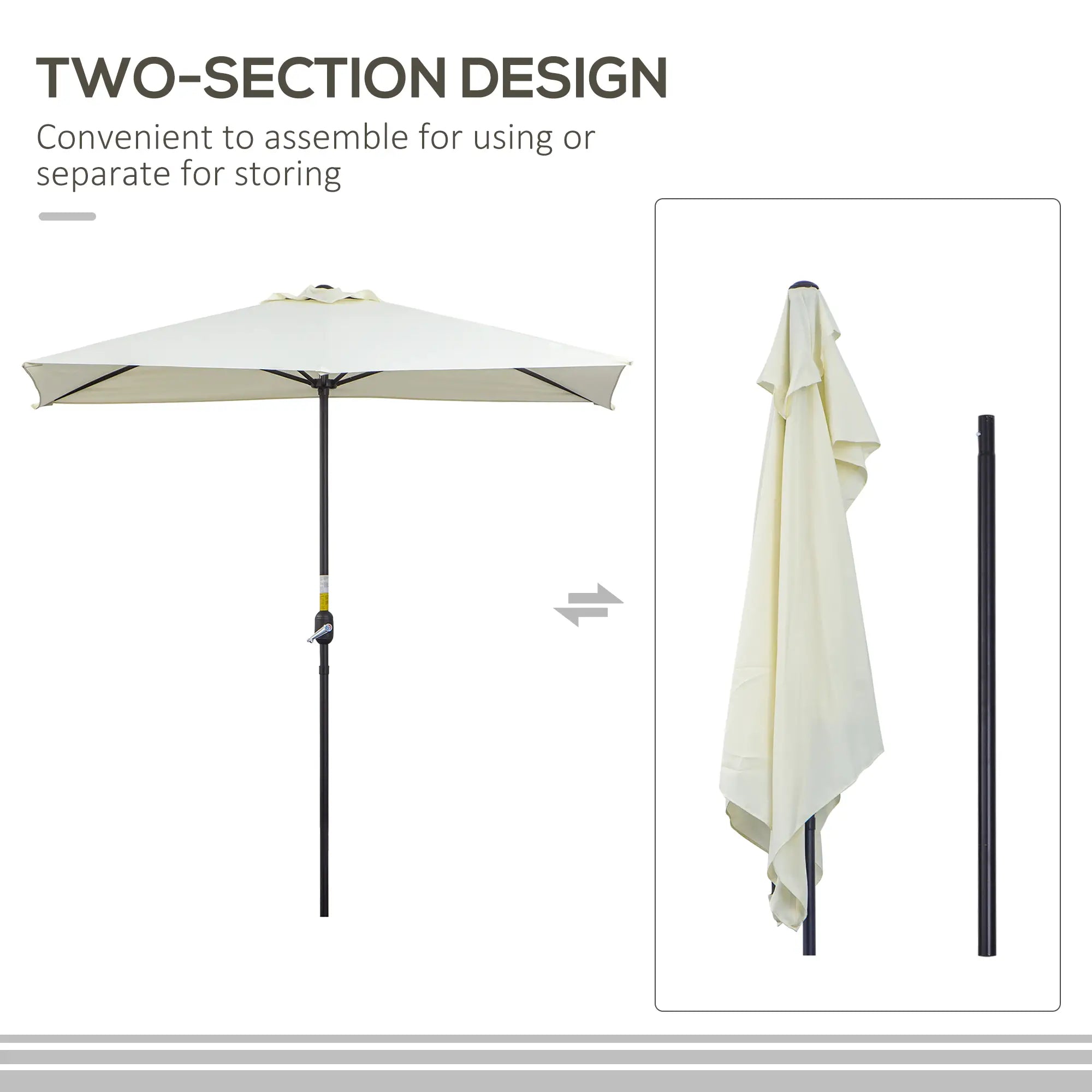 8ft Half Umbrella, Outdoor Balcony Parasol, 5 Ribs, Beige Sun Umbrellas at Gallery Canada