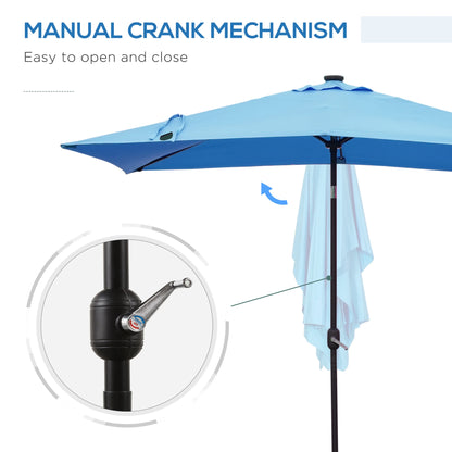 6' x 10' Rectangular Patio Umbrella, 22 LED Solar Lights, Tilt, Crank, Light Blue Sun Umbrellas at Gallery Canada
