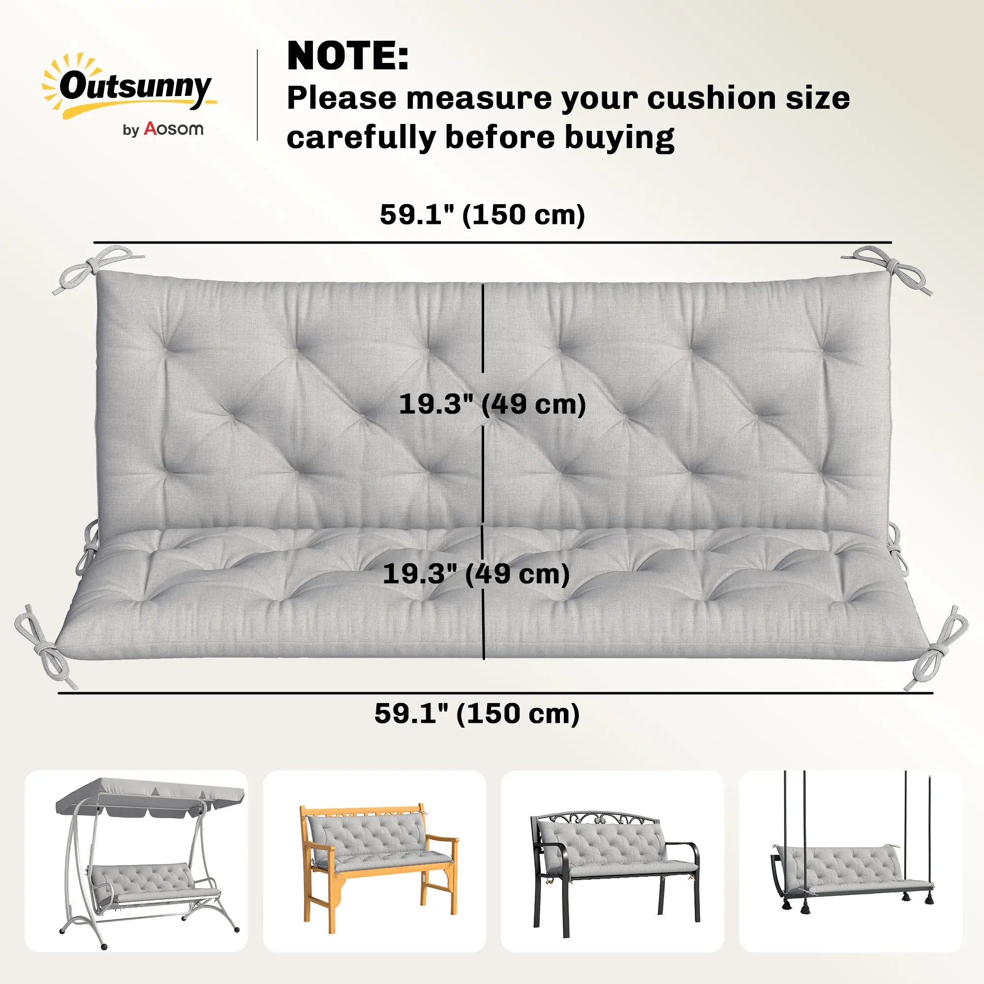 3-Seater Outdoor Swing Chair Cushions, Patio Garden, Light Grey Patio Chair Cushions at Gallery Canada