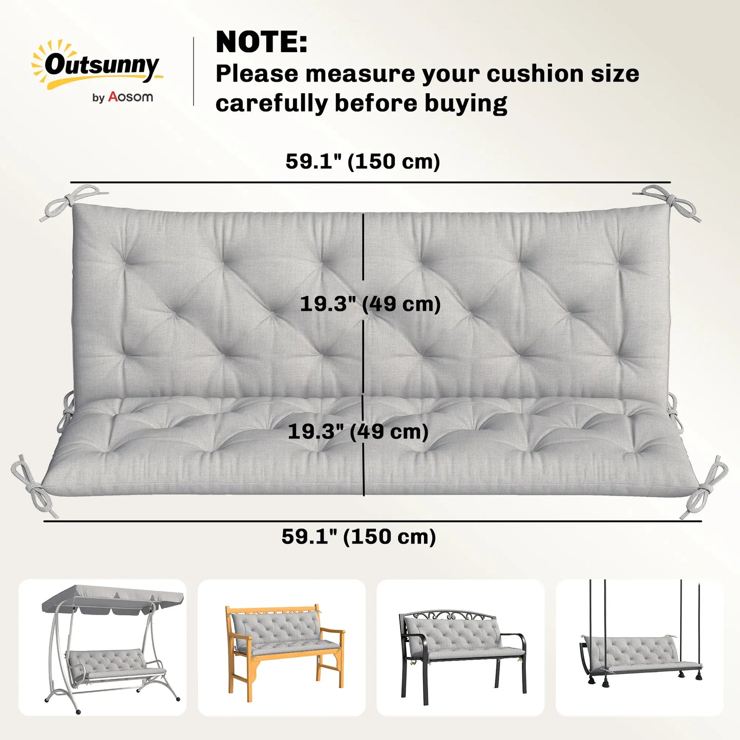 3-Seater Outdoor Swing Chair Cushions, Patio Garden, Light Grey Patio Chair Cushions at Gallery Canada