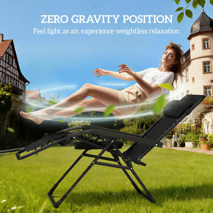 Zero Gravity Chair Set Of 2, Folding Reclining Outdoor Lounge Chair, Black Lounger Chairs at Gallery Canada