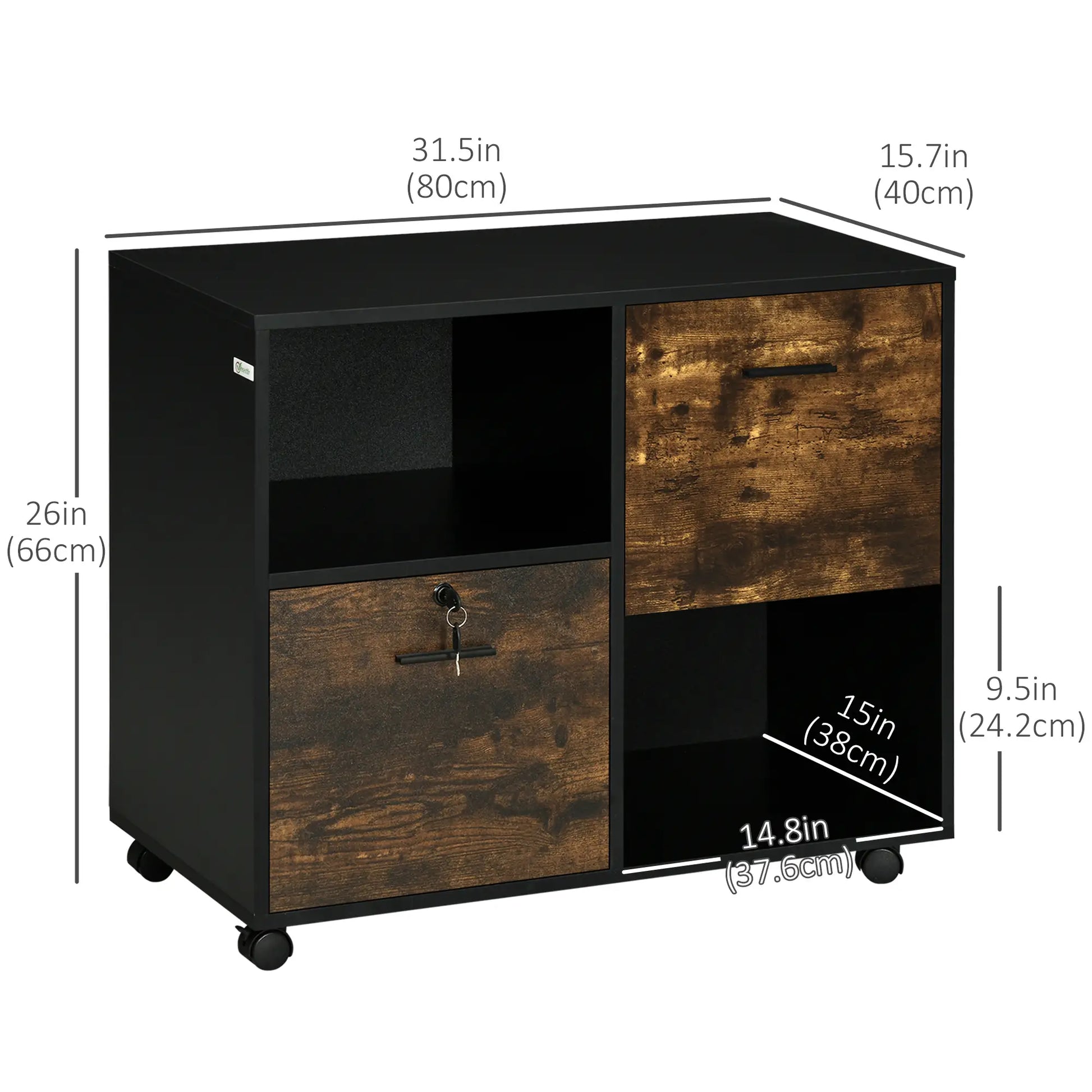 Lateral Filing Cabinet with Drawers, Lock, Wheels, Rustic Brown Office Cabinets & Cupboards at Gallery Canada