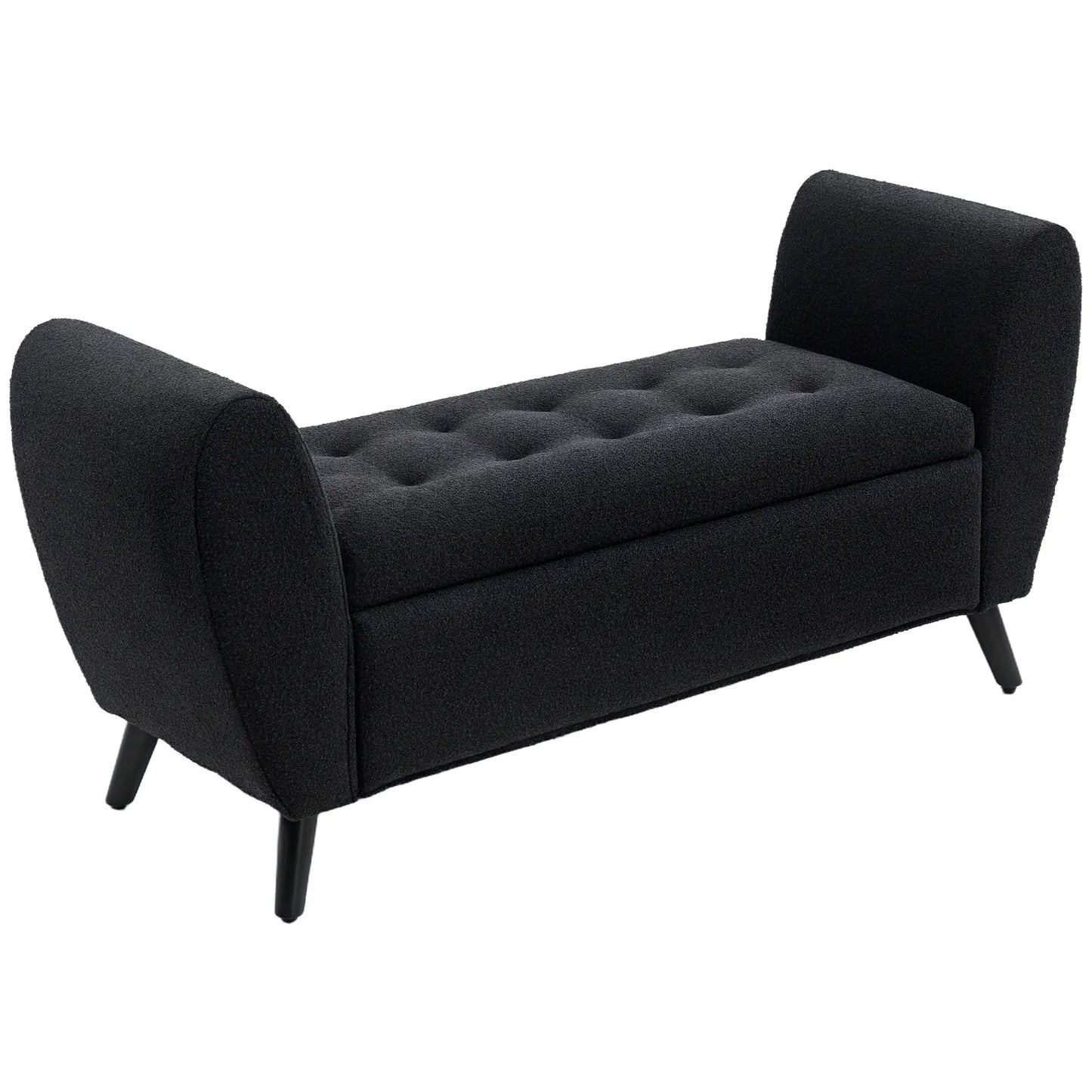 Upholstered Storage Bench with Arms, Modern Ottoman, Black