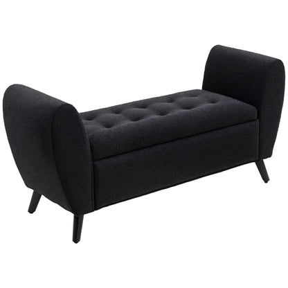 Upholstered Storage Bench with Arms, Modern Ottoman, Black