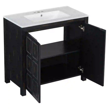 Solid Wood Bathroom Vanity, Ceramic Sink, Storage Cabinet, 36" L x 18.5" W x 34" H, Espresso Sink Cabinets at Gallery Canada