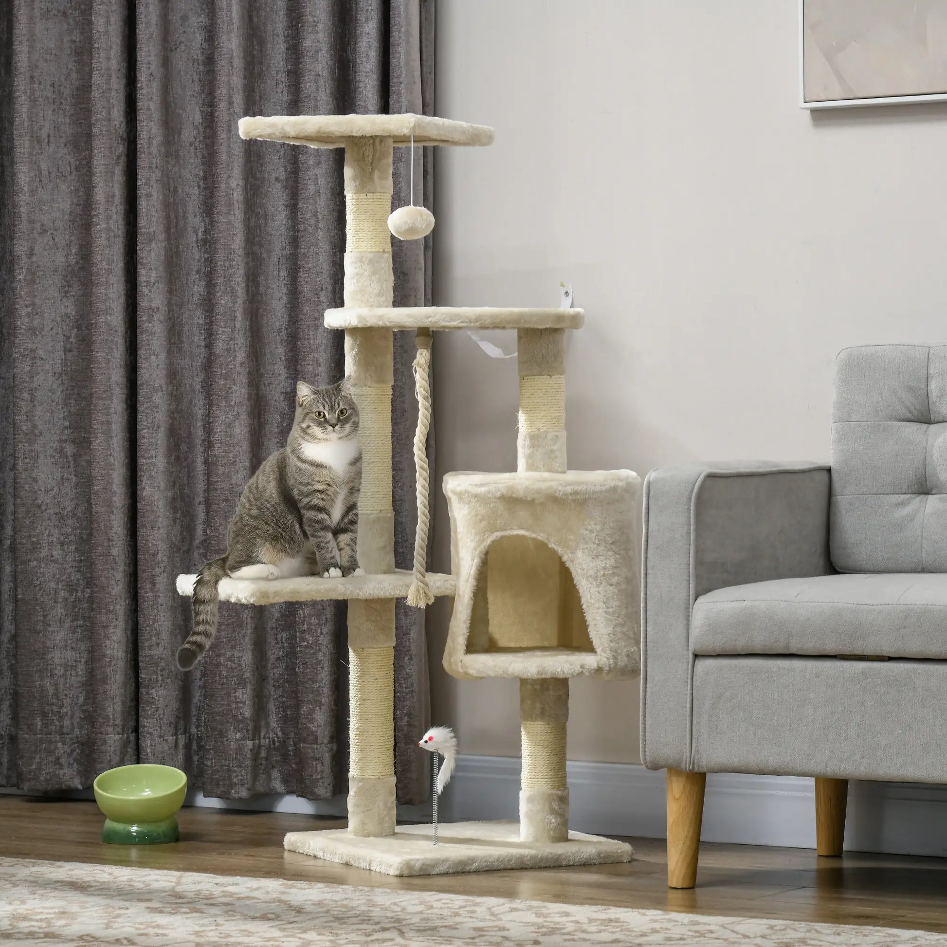 46" Scratching Cat Tree, Multi Level Activity Center, Kitty Condo, Beige Cat Posts at Gallery Canada
