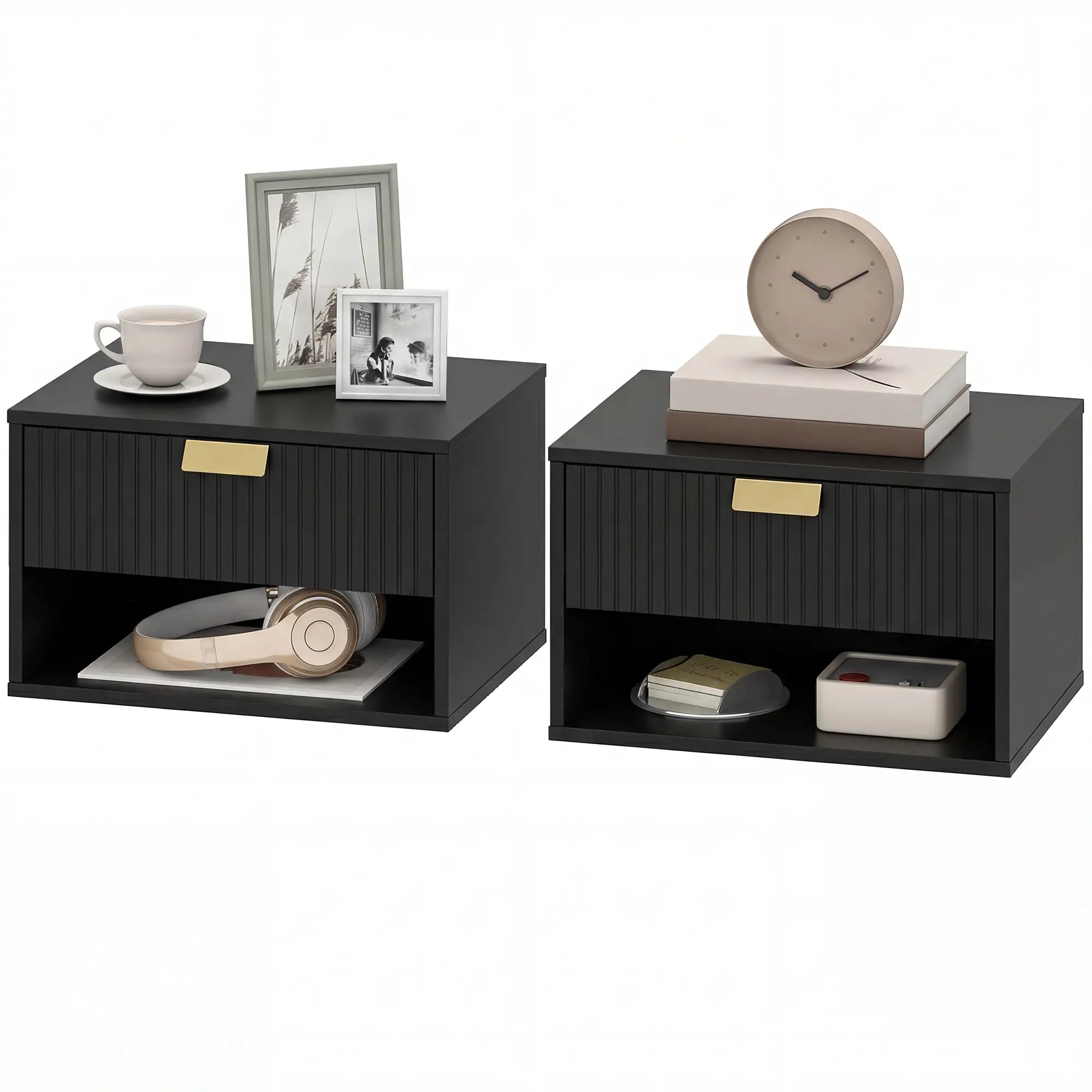 Wall Mounted Bedside Tables, Floating Nightstands, Black