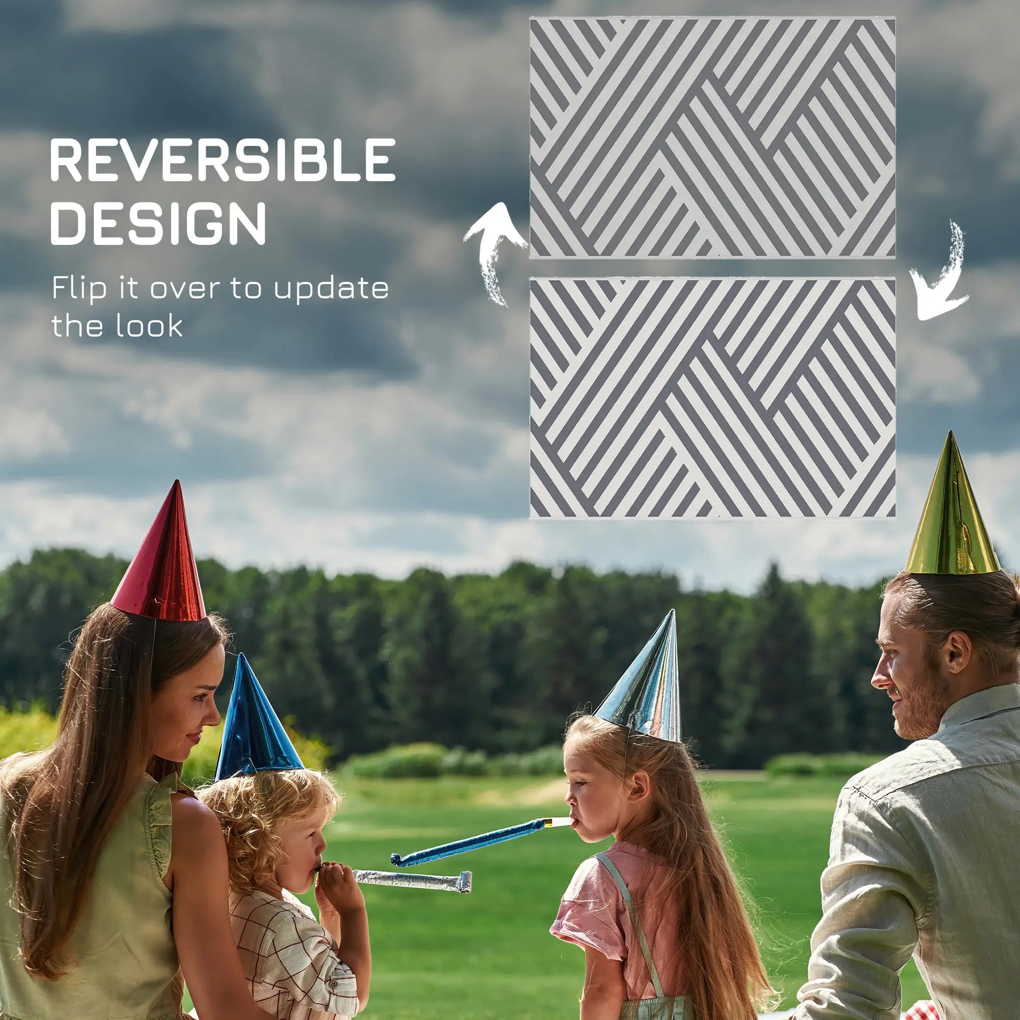 Reversible Outdoor RV Rug, Patio Floor Mat, 6' x 9', Grey and Cream Garden Decor at Gallery Canada