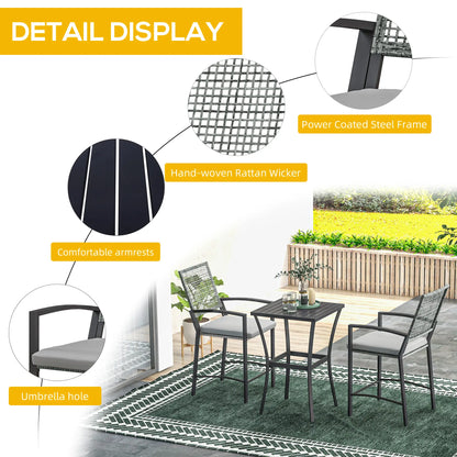 3pc Rattan Patio Bar Table, Chairs with Cushions, Bar Furniture Bistro Sets at Gallery Canada