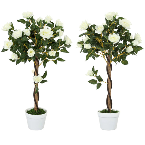 3FT White Rose Artificial Plant Set, Fake Plant For Home Decor, White