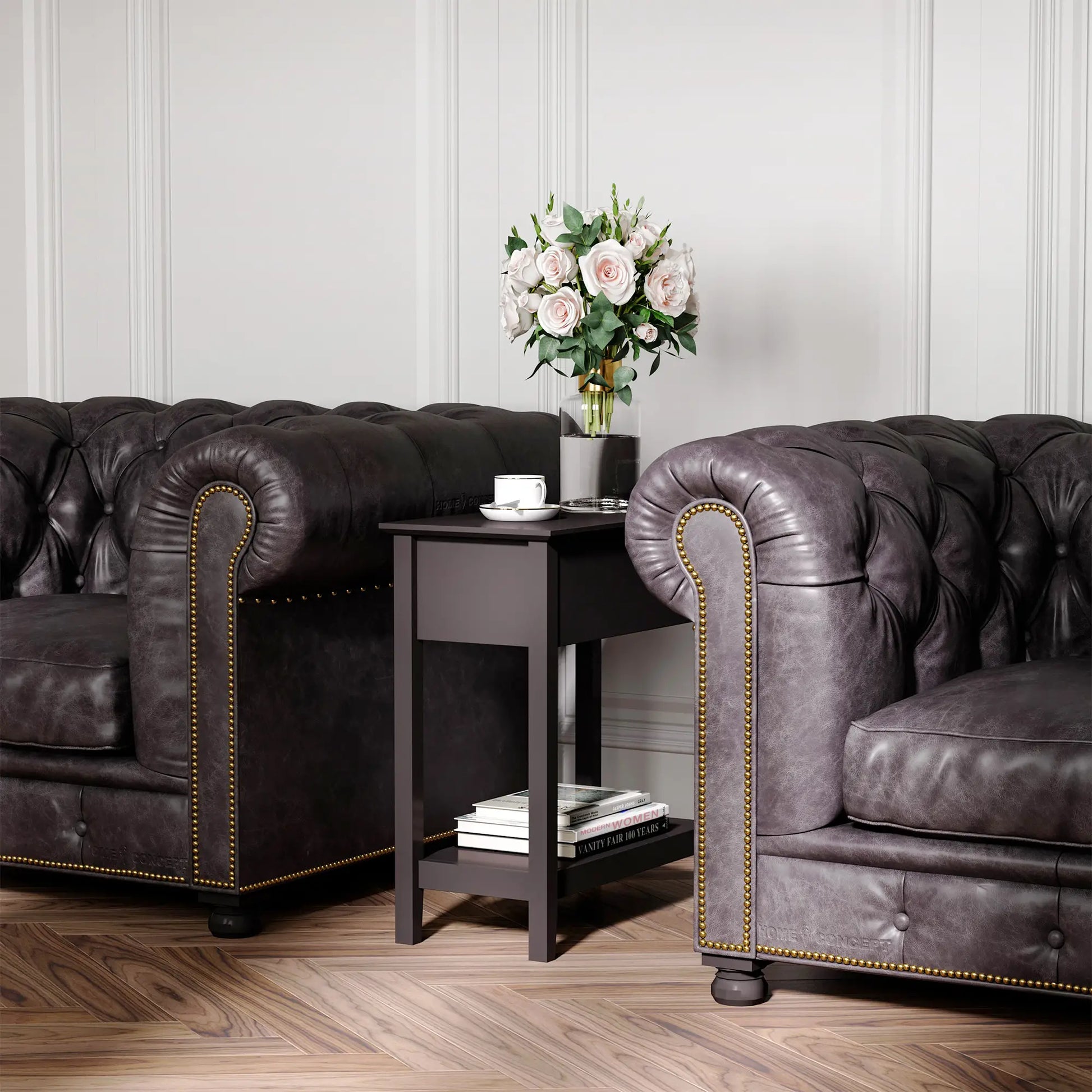 Flip Top End Side Table with Cabinet, Bottom Shelf, Dark Coffee Side Tables at Gallery Canada