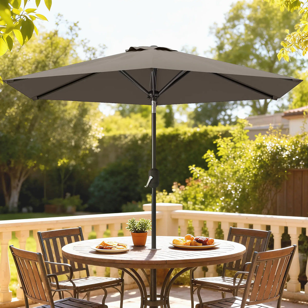 Patio Sun Umbrella, Outdoor Parasol, 6 Ribs, Dark Grey Sun Umbrellas at Gallery Canada