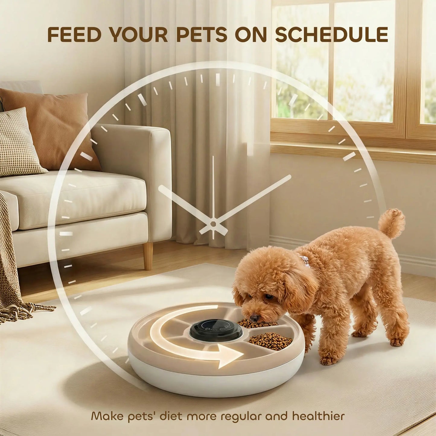 Automatic Cat Feeder, Dry Wet Food, 6 Trays, Battery Powered, Light Brown Dog Bowls at Gallery Canada