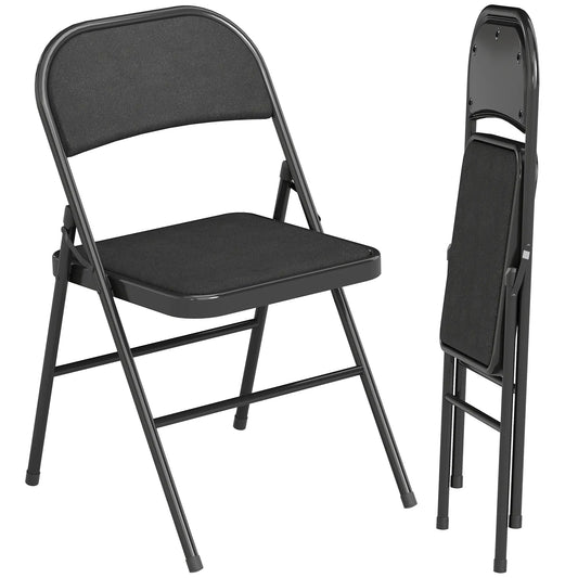 Metal Foldable Chairs, Set of 2, Linen Fabric Padded, Black Patio Chairs Black at Gallery Canada