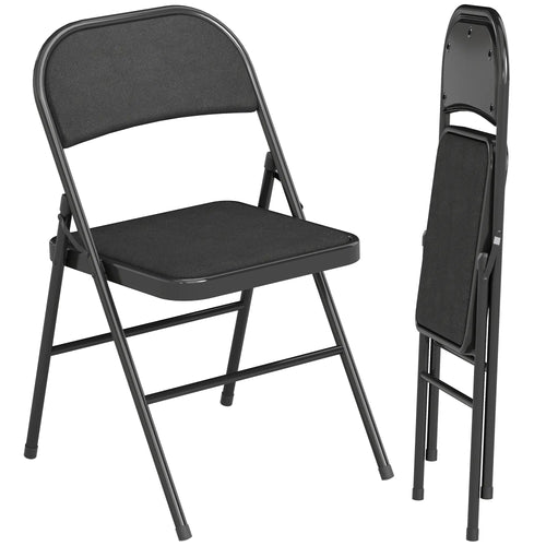 Metal Foldable Chairs, Set of 2, Linen Fabric Padded, Black