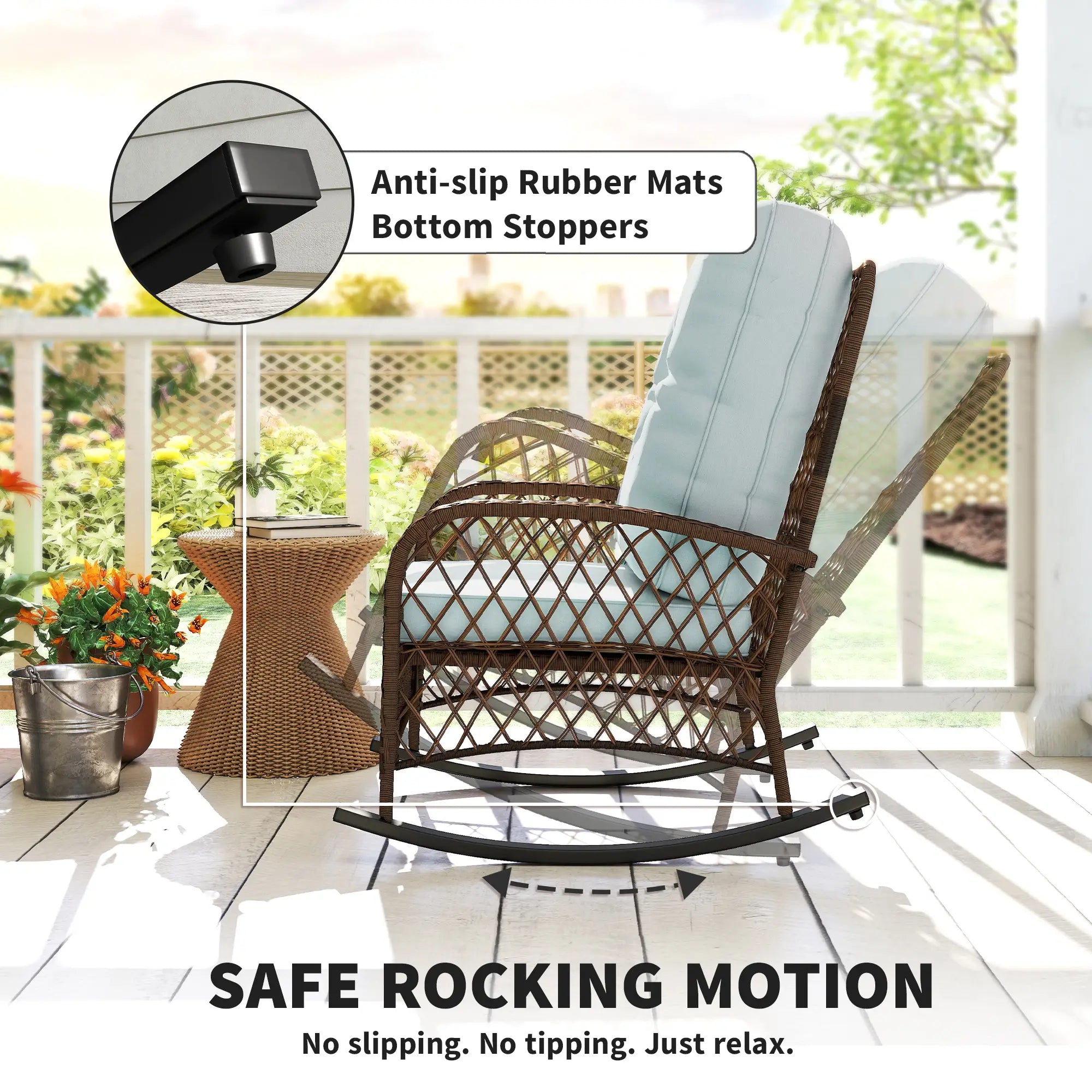 Wicker Rattan Rocking Chair, With Thick Cushions, Light Green Outdoor Rocking Chairs at Gallery Canada