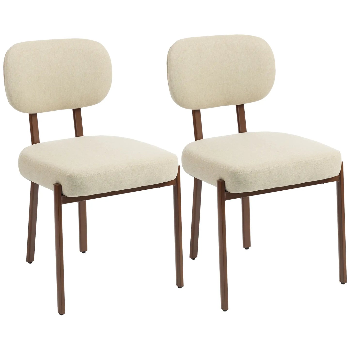 Upholstered Linen Fabric Kitchen Chairs, Modern Dining Chairs Set of 2 with Metal Legs, Beige