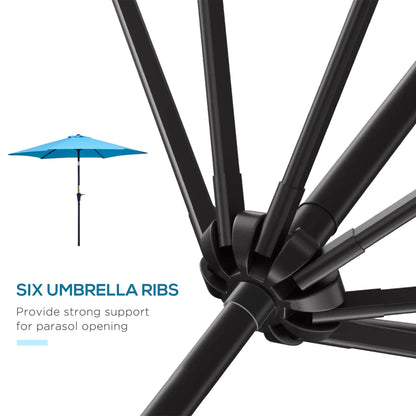 8.5' Round Aluminum Patio Umbrella, Tilt Canopy, 6 Ribs, Blue Sun Umbrellas at Gallery Canada