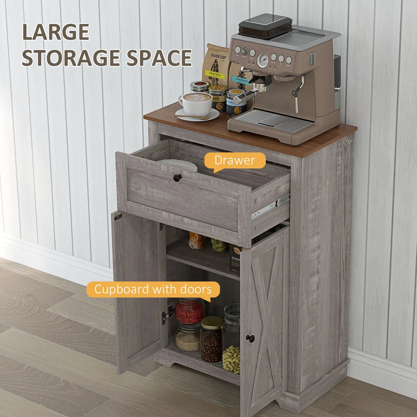 Farmhouse Storage Cabinet With Doors, Drawer, Grey Wash Storage Cabinets at Gallery Canada