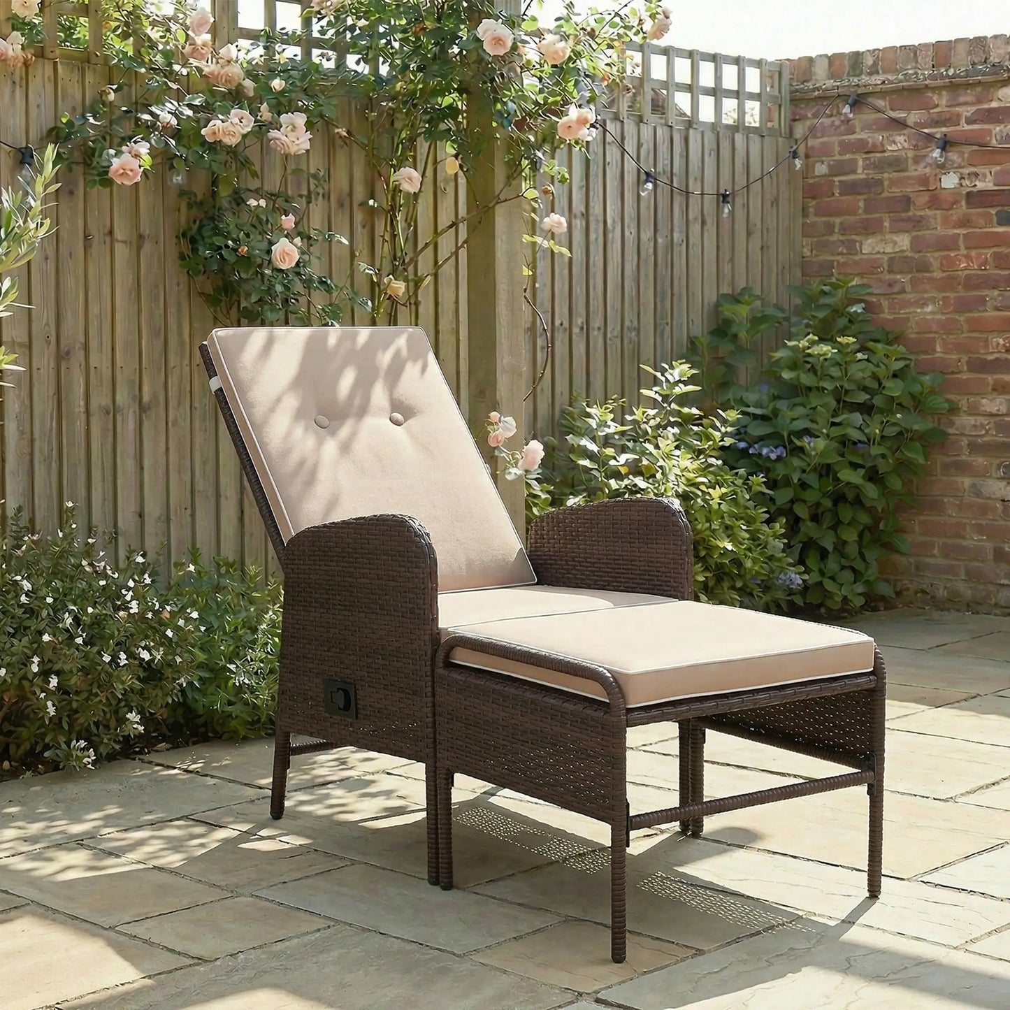 2 Pc Patio Reclining Chair Set with Stool, Cushions, Outdoor, Brown Patio Furniture Sets at Gallery Canada