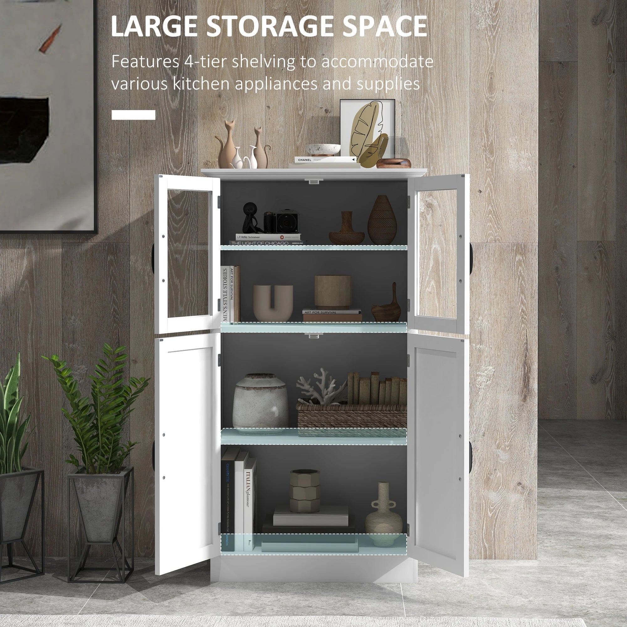 Modern Sideboard Cabinet, Glass Doors, 4-Tier Shelving, Adjustable Shelves Kitchen Pantry Cabinets at Gallery Canada