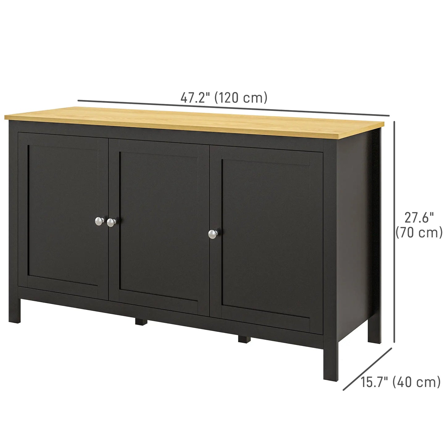 Sideboard, Buffet Cabinet with Doors, Adjustable Shelves, Natural, Black Kitchen Pantry Cabinets at Gallery Canada
