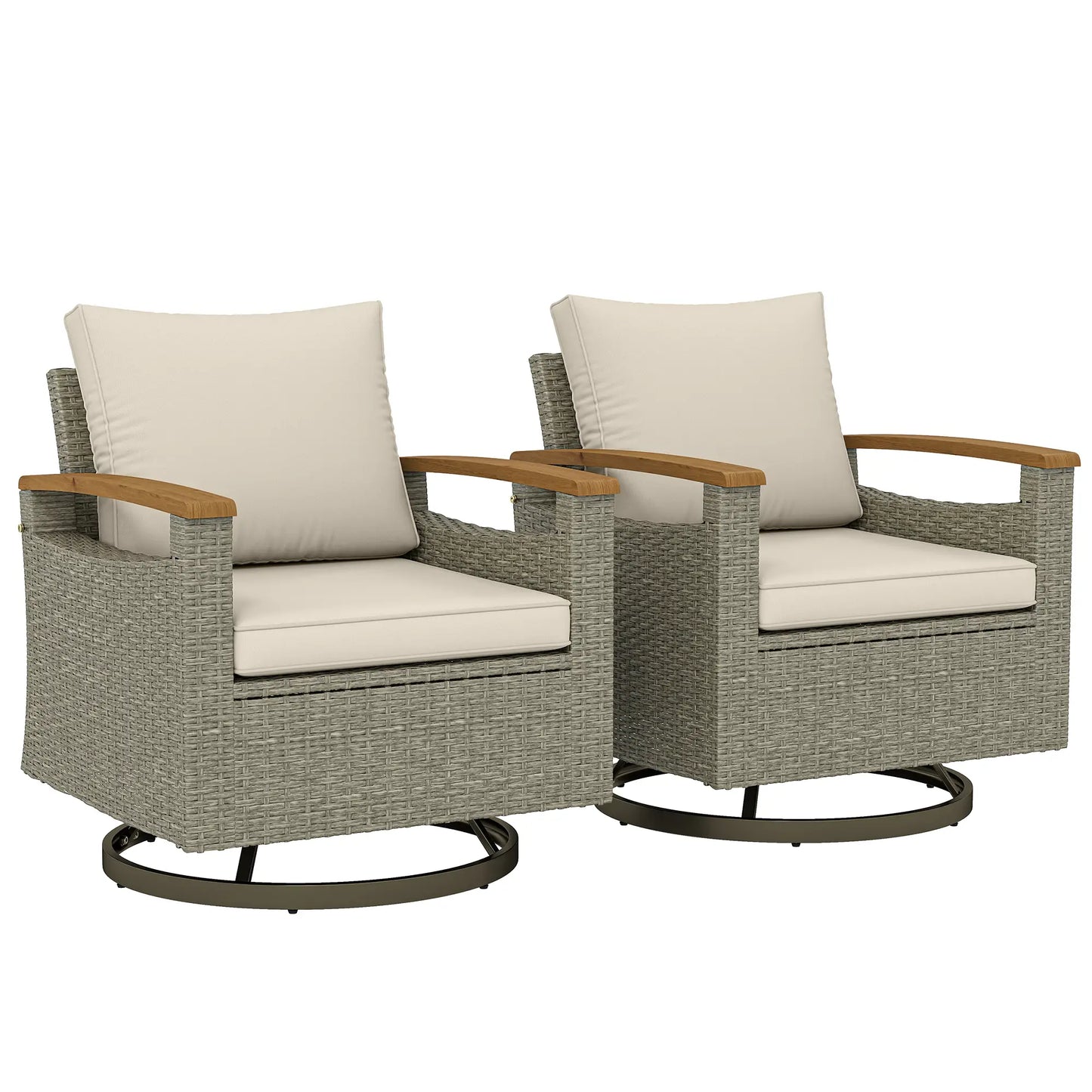 Patio Swivel Chairs Set Of 2, PE Rattan Wicker Chair, Cream White Patio Chairs at Gallery Canada