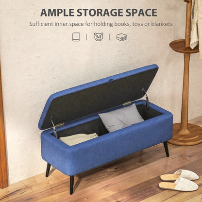 40" Ottoman with Storage, Linen Upholstered Bench, Dark Blue Storage Ottomans & Benches at Gallery Canada